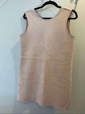 Zara Sleeveless Mini Shift Dress in Light Beige Suede